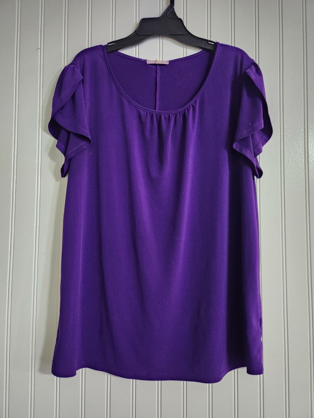 Ava James Women's Top Size L Petal Sleeve Purple Casual Blouse Stretch